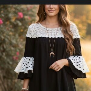 Fairycore  black and white crochet tunic top